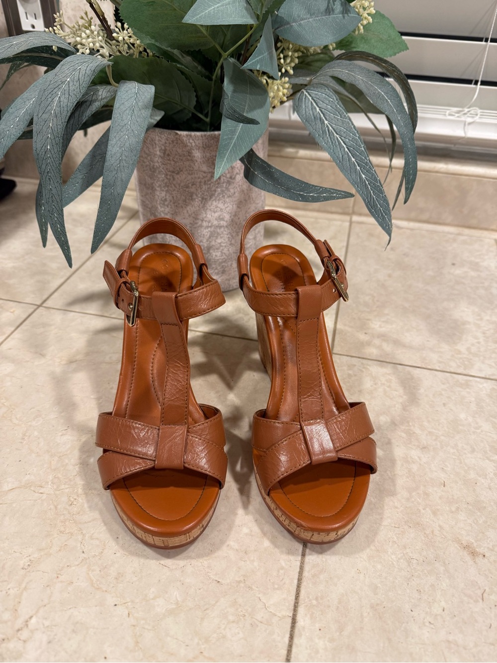 Cole Haan Brown Leather Wedge Sandals